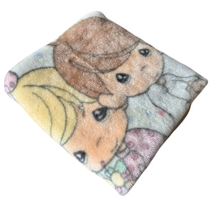 Vintage Rare Deluxe Precious Moments JUST PRECIOUS Baby Crib Blanket Girl Boy & Puppy Dog Luxury Plush Minky Throw 30" x 45"