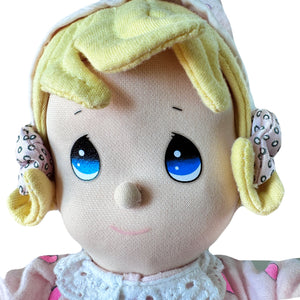 Vintage Precious Moments 9" Baby Girl Plush Doll Soft Rag Pink Cotton Pajamas & Hat Stuffed Toy PAL