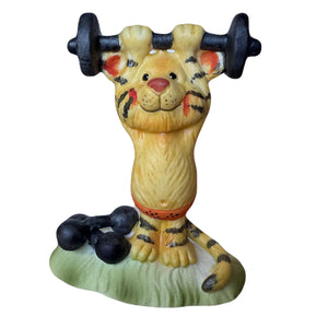 Vintage Suzy’s Zoo Tiger Sports Exercising Lifting Weights Collectible Figurine Statue by Suzy Spafford Enesco 1978