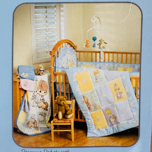 NEW Vintage 9 PC Precious Moments PATCHWORK Baby Crib Bedding Set Boy & Girl Nursery Collection with Wall Decals & Musical Mobile 2004 Rare