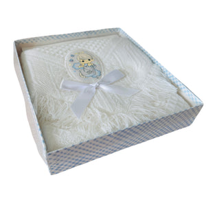 Vintage New Precious Moments White Baby Blanket with Angel Applique Boxed Gift Shawl Afghan Crib Throw Nap-Time Gift Set 2002