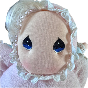 Vintage Precious Moments Terry Cloth Soft Plush Baby Doll 1995 Dakin Avon Lovey Pink Girl Collectible Beanbag Stuffed Toy 10"