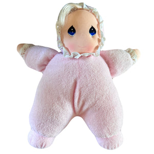 Vintage Precious Moments Terry Cloth Soft Plush Baby Doll 1995 Dakin Avon Lovey Pink Girl Collectible Beanbag Stuffed Toy 10"