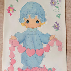 Autocollants muraux vintage New Precious Moments pour filles 10" x 18" 4 feuilles Peel &amp; Stick Tea Time Bunny Papillons et cœurs