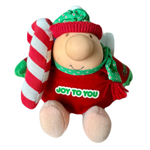 Vintage Ziggy Christmas Plush Doll JOY TO YOU 7" 1987 Collectible Tom Wilson Soft Plush Stuffed Toy with Scarf & Candy Cane