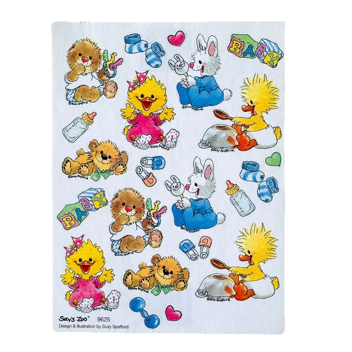 Vintage Suzy’s Zoo Babies Baby Animals Stickers Bunny Duck Bear - Single Sheet 4.5" x 6"