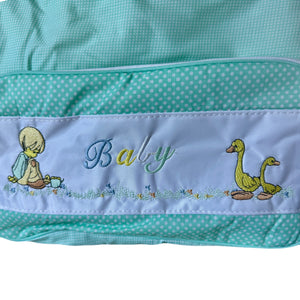 Vintage Rare New Precious Moments Style Green Boy Medium Diaper Bag with Bonus Teething Toy Ring Elegant Kids 2000 Baby Shower Gift