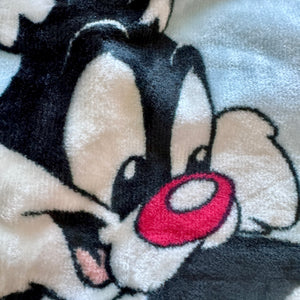 RARE Vintage NEW Baby Looney Tunes Sylvester Cat & Tweety Bird Baby Fleece Minky Plush Crib Blanket 30" x 41" Blue 1999 Moon & Stars