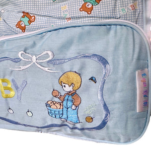 Vintage Rare New Precious Moments Style Blue Boy Medium Diaper Bag with Teething Toy Ring Elegant Kids 2000 Baby Shower Gift