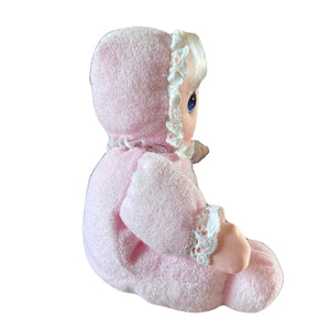 Vintage Precious Moments Terry Cloth Soft Plush Baby Doll 1995 Dakin Avon Lovey Pink Girl Collectible Beanbag Stuffed Toy 10"