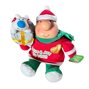 Large 12" Rare Christmas Ziggy & Dog Fuzz Doll LOVE & JOY TO YOU! & WARM WISHES TOO Message Messenger Stuffed Toy by Russ Vintage 2005 Collectible