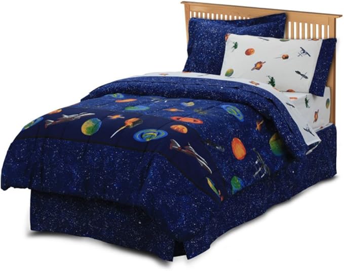 Planets Outer Space Bedding for Boys Twin or Full Comforter Set Bed in Bag Galaxy Navy Blue Ensemble