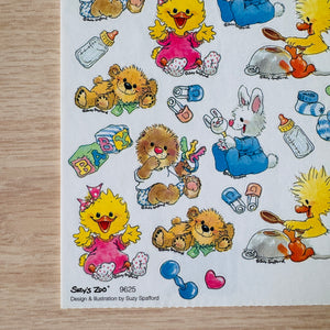 Vintage Suzy’s Zoo Babies Baby Animals Stickers Bunny Duck Bear - Single Sheet 4.5" x 6"