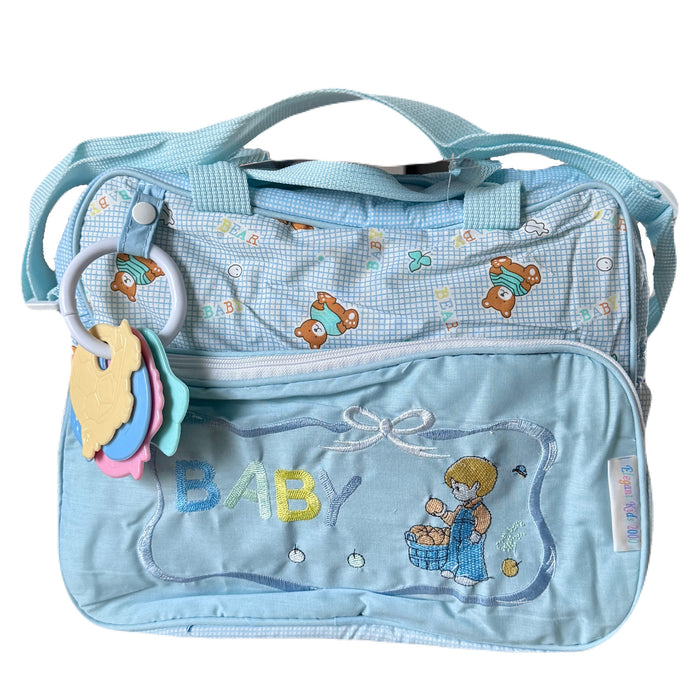 Vintage Rare New Precious Moments Style Blue Boy Medium Diaper Bag with Teething Toy Ring Elegant Kids 2000 Baby Shower Gift