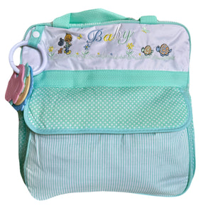 Sac à langer vintage pour bébé de taille moyenne, style Precious Moments, vert menthe, garçon avec chiot et tortues, vintage élégant pour enfants, années 2000