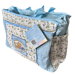 New Vintage Rare Classic Winnie The Pooh & Piglet Large Baby Diaper Bag Blue Gingham Checkered & Floral Butterfly Print