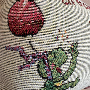 Coussin décoratif tissé vintage New Suzy's Zoo pour bébé et enfant « My Little One » 5" x 12" USA Animaux en train de courir Tortue Canard Marmotte - Amusez-vous avec des ballons - Cadeau d'anniversaire