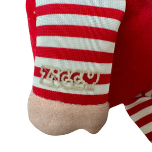 Vintage Ziggy Christmas Plush Rag Doll I Heart (Love) U 7" 1989 Collectible Tom Wilson Soft Plush Stuffed Toy Red White Striped Elf Pajamas