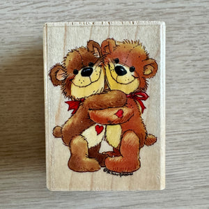 New Vintage Suzy's Zoo Bears Hugging Wooden Rubber Stamp 'Beary Hugs' by Rubber Stampede Beary Hugs 2796D