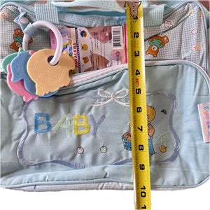 Vintage Rare New Precious Moments Style Blue Boy Medium Diaper Bag with Teething Toy Ring Elegant Kids 2000 Baby Shower Gift