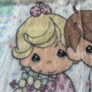 Vintage Rare Deluxe Precious Moments JUST PRECIOUS Baby Crib Blanket Girl Boy & Puppy Dog Luxury Plush Minky Throw 30" x 45"