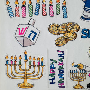 Feuille d'autocollants vintage Suzy's Zoo Happy Hanukkah Shalom 4,5" x 6"