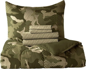 Green Camouflage Bedding Twin or Full Teen Boy Bed in a Bag Comforter Army Camo Set
