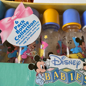 Vintage New Rare Disney Babies Baby Bottles 9oz - 6-Pack Mickey Minnie Mouse Dog Pluto 6-18 Months Fast Flow Nursers