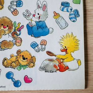 Vintage Suzy’s Zoo Babies Baby Animals Stickers Bunny Duck Bear - Single Sheet 4.5" x 6"