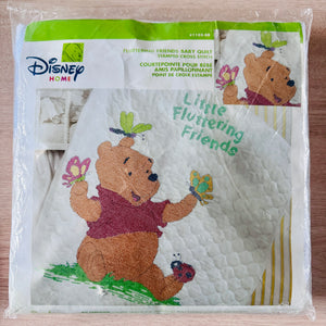 Vintage New Walt Disney Winnie The Pooh Bear & Butterflies Baby Quilt Stamped Cross Stitch Kit or PDF Pattern Chart Instructions Fluttering Friends Keepsake Gift Blanket 34" x 44"