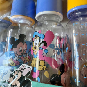 Vintage New Rare Disney Babies Baby Bottles 9oz - 6-Pack Mickey Minnie Mouse Dog Pluto 6-18 Months Fast Flow Nursers