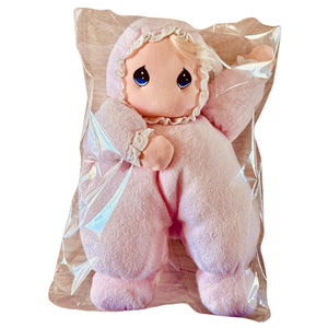 Vintage Precious Moments Terry Cloth Soft Plush Baby Doll 1995 Dakin Avon Lovey Pink Girl Collectible Beanbag Stuffed Toy 10"