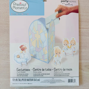 Centro de mesa de papel de 13" con ángeles en las nubes de Precious Moments vintage con cruz para bautizo, primera comunión, confirmación, religioso, cristiano