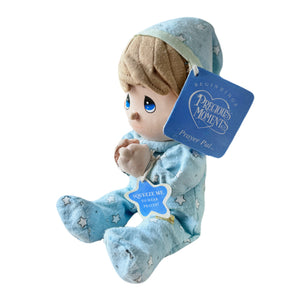 Vintage Talking Precious Moments 9" Baby Boy Plush Prayer Pal Doll Soft Rag Bedtime Praying Toy in Blue Cotton Pajamas English or Spanish