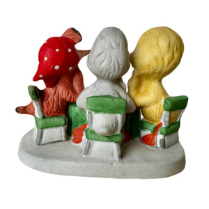 Vintage Suzy’s Zoo Three Friends Playing Cards Collectible Porcelain Bisque Figurine Statue by Suzy Spafford Enesco 1979