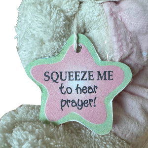Vintage Rare Talking Precious Moments 9" Baby White & Pink Girl Bunny Rabbit Plush Soft Rag Doll Says Lord's Bedtime Prayer Pal Collectible Stuffed Animal Praying Toy