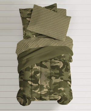 Twin Camo Quilt Set - Duck Hunter Green Military Bedding With Pillow Sham
