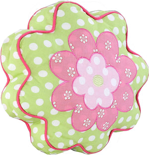 Cotton Pink & Green Flower-Shaped Decorative Throw Pillow 18" x 18" Floral Kid Girl
