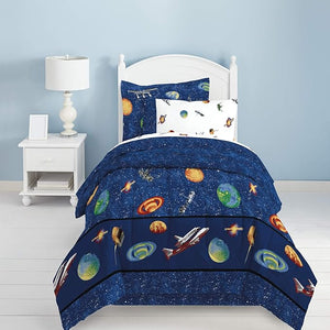 Planets Outer Space Bedding for Boys Twin or Full Comforter Set Bed in Bag Galaxy Navy Blue Ensemble