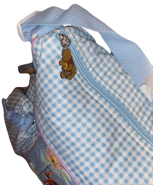 New Vintage Rare Winnie The Pooh Blue Gingham Checkered Large Baby Diaper Bag with Adjustable Pockets