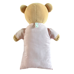 Almohada vintage con forma de oso de peluche rosa de 15" de Precious Moments, nueva, con lazo y bolsillo oculto, coleccionable de 1999