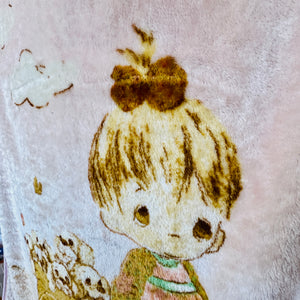 Vintage Rare Precious Moments Baby Crib Toddler Little Girl Dogs Puppies Blanket Cheerful Giver Luxury Plush Raschel Thick Velvet Velour Minky Throw 43" x 50”