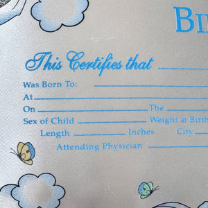 Vintage Satin Precious Moments Angels Luxury Baby Birth Certificate Keepsake Pillow 12" x 9" & Rattle Baby Shower 2pc Gift Set with Rattle Angel Girl & Boy