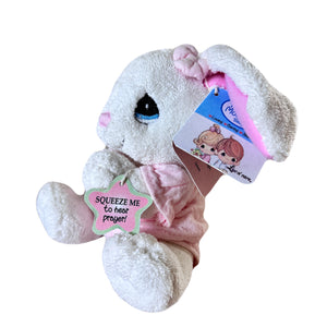 Vintage Rare Talking Precious Moments 9" Baby White & Pink Girl Bunny Rabbit Plush Soft Rag Doll Says Lord's Bedtime Prayer Pal Collectible Stuffed Animal Praying Toy
