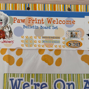 Ensemble de grands tableaux d'affichage vintage et rare Suzy's Zoo Wags &amp; Whiskers Cats &amp; Dogs Paw Print « Bienvenue dans notre classe » Produit pour enseignant en classe