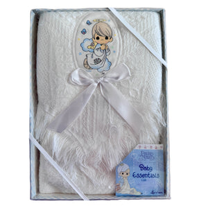 Vintage New Precious Moments White Baby Blanket with Angel Applique Boxed Baby Shower Gift - Shawl Afghan Crib Throw  2002