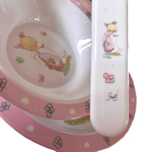 Precious Moments Boy & Girl Mealtime Feeding Gift Set - Child 4 Piece Pink or Blue Plate Bowl Spoon Fork Baby Shower Gift