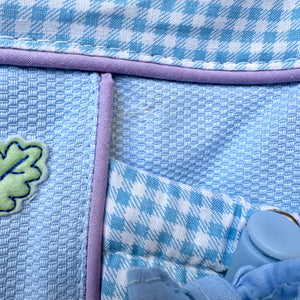 New with Flaw Vintage Rare Winnie The Pooh Blue Gingham Checkered Large Baby Diaper Bag with Adjustable Pockets