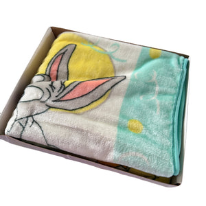 Vintage Rare Baby Looney Tunes Bugs Bunny Tweety Duffy Duck Infant Crib / Toddler Blanket Luxury Plush Throw 43" x 51" Balloons Heart & Moon 1999 with Gift Box