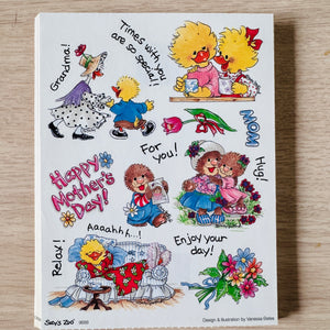 Vintage Rare Suzy’s Zoo Happy Mother's Day Multiple Character Sticker Single Sheet 4.5" x 6"